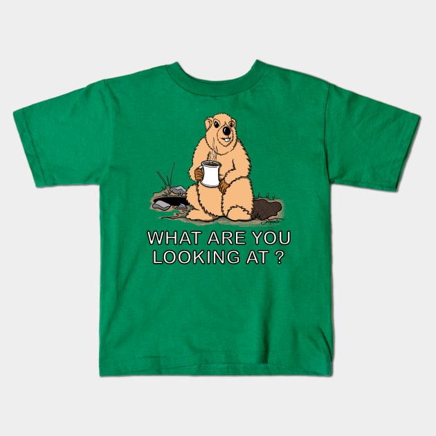 Funny Groundhog Day WHAT ARE YOU LOOKING AT? Kids T-Shirt by ScottyGaaDo